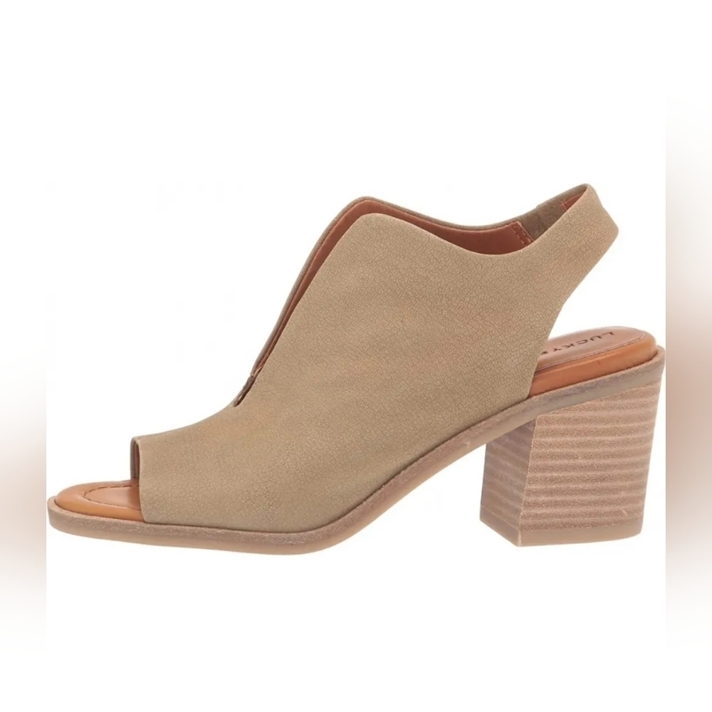 Lucky Brand- Womens Tan Beige Rhazy Slingback Neutral Heels Boho Edgy Sz.6.5